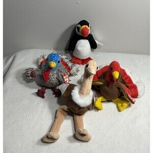 Ty Beanie Babies Bird Lot Gobble Lurkey Stretch Puffer Turkey Plush w/ Tags